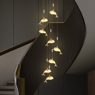 Arisha Design LED Luminaires Suspensions Dauphin Moderne Métal/Acrylique Doré Salon
