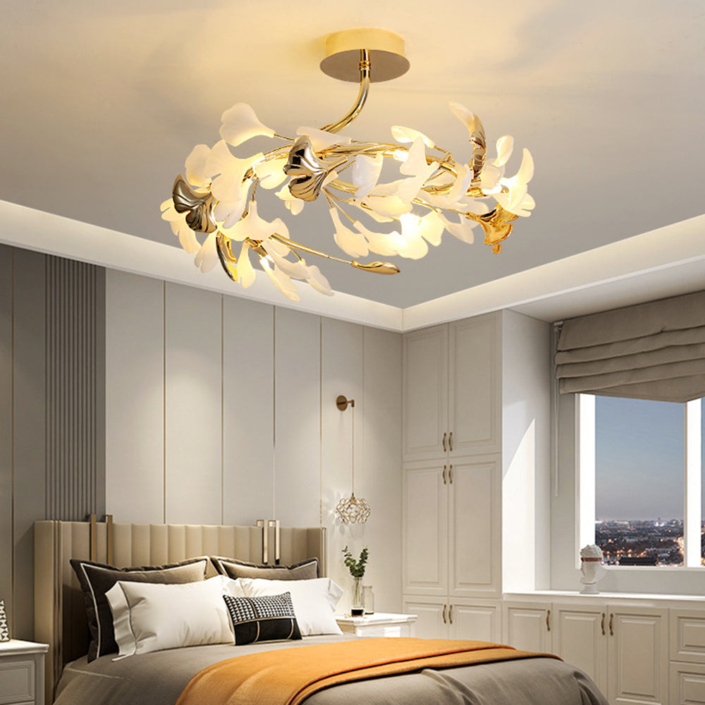 Olivia Design Plafonnier Floral Moderne Métal/Céramique Doré Salon/Chambre à Coucher