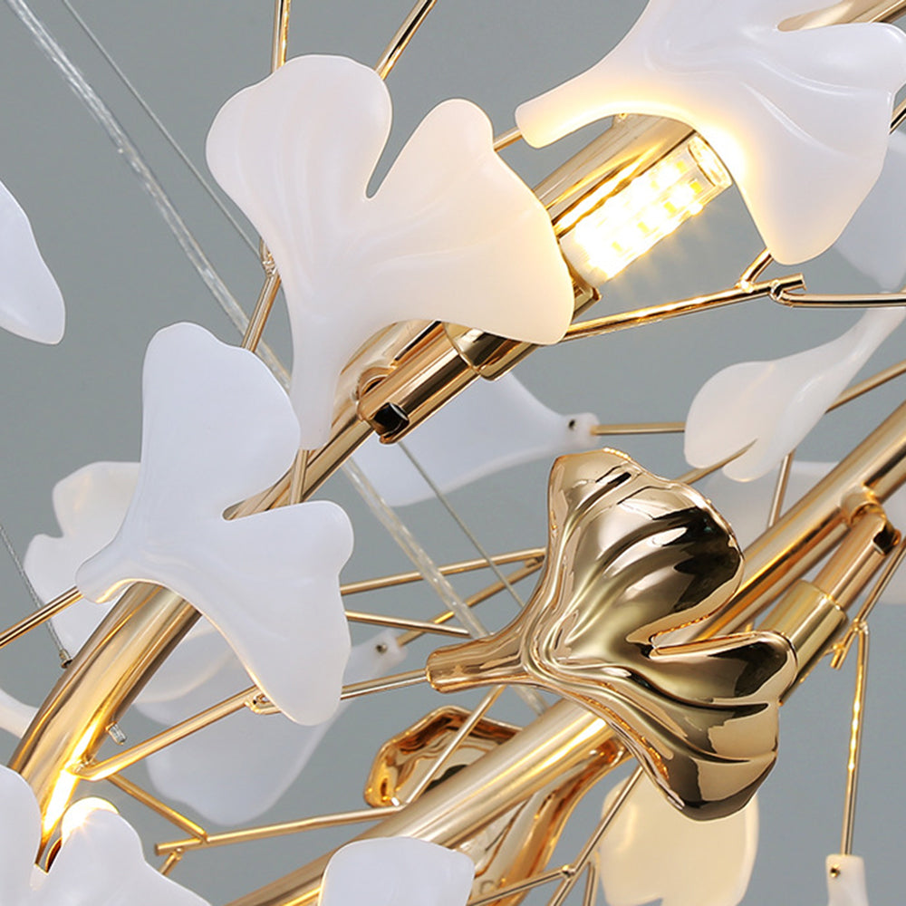 Olivia Luminaires Suspensions Feuille Moderne Céramique/Métal Doré/Blanc Bureau/Salle à Manger