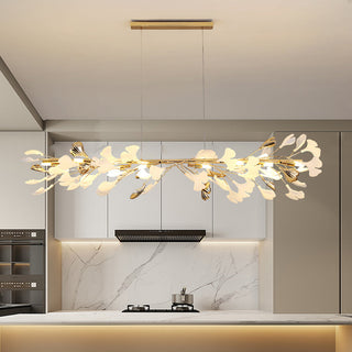 Olivia Luminaires Suspensions Feuille Moderne Céramique/Métal Doré/Blanc Bureau/Salle à Manger