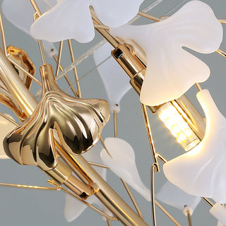Olivia Luminaires Suspensions Feuille Moderne Céramique/Métal Doré/Blanc Bureau/Salle à Manger