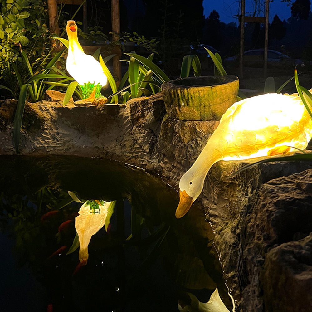 Aria Lampadaire Oie Arc Deco, Résine, Blanc, Jardin