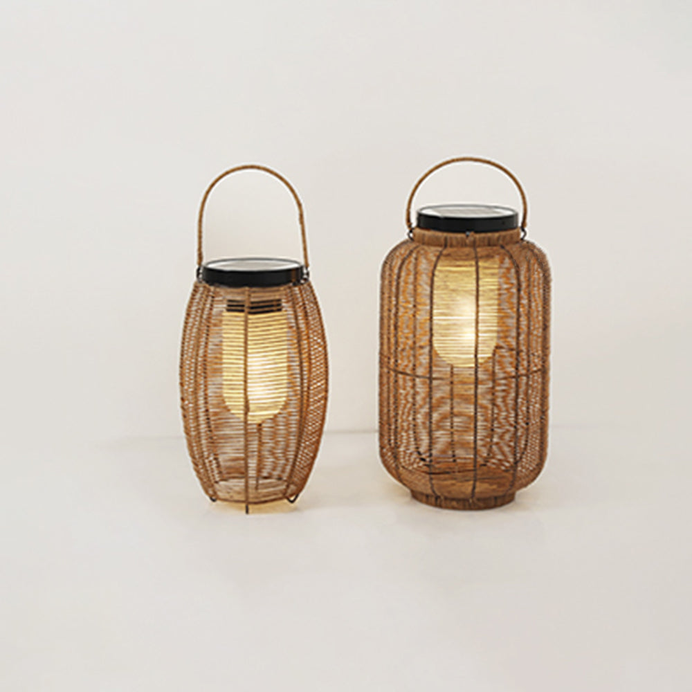Ritta Lampadaire Lanterne Vintage, Métal/Rotin, Bois, Salon