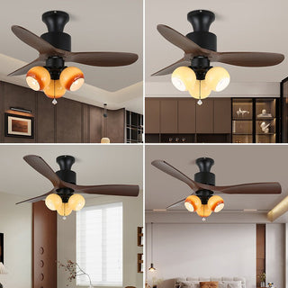 Ventilateur de Plafond Veloria Vintage en Verre et Bois avec Lumière