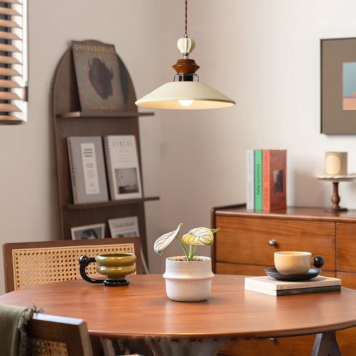 Close-up of the Adelaide Pendant Light's wood and metal accents.