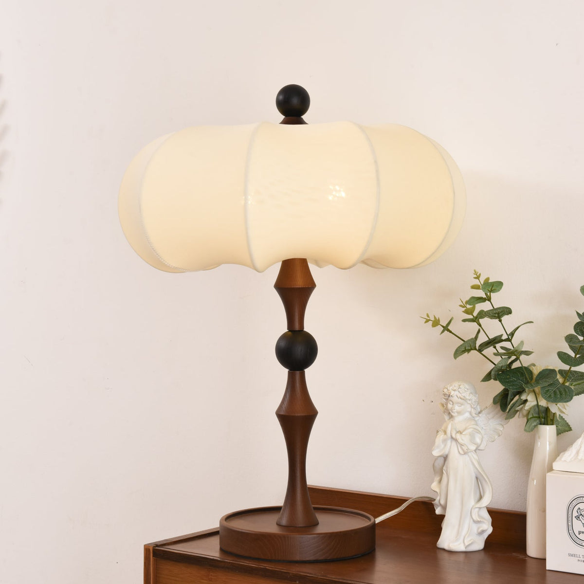 Lumae Lampe de Table en Bois Et Tissu Rétro