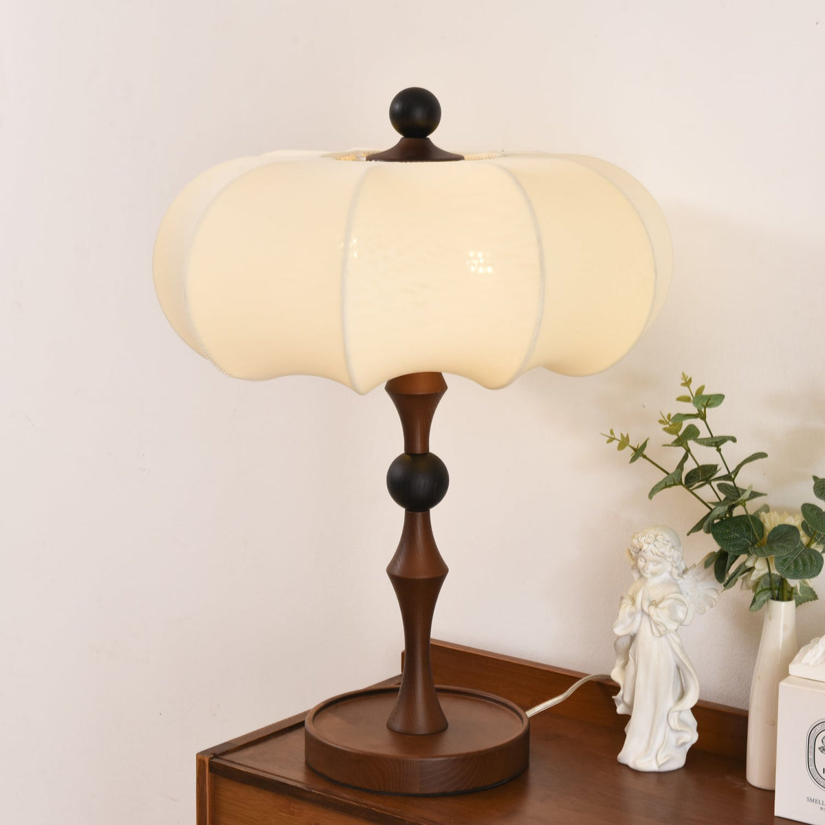 Lumae Lampe de Table en Bois Et Tissu Rétro