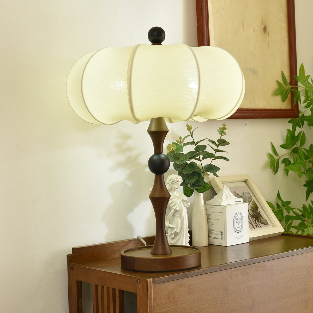Lumae Lampe de Table en Bois Et Tissu Rétro
