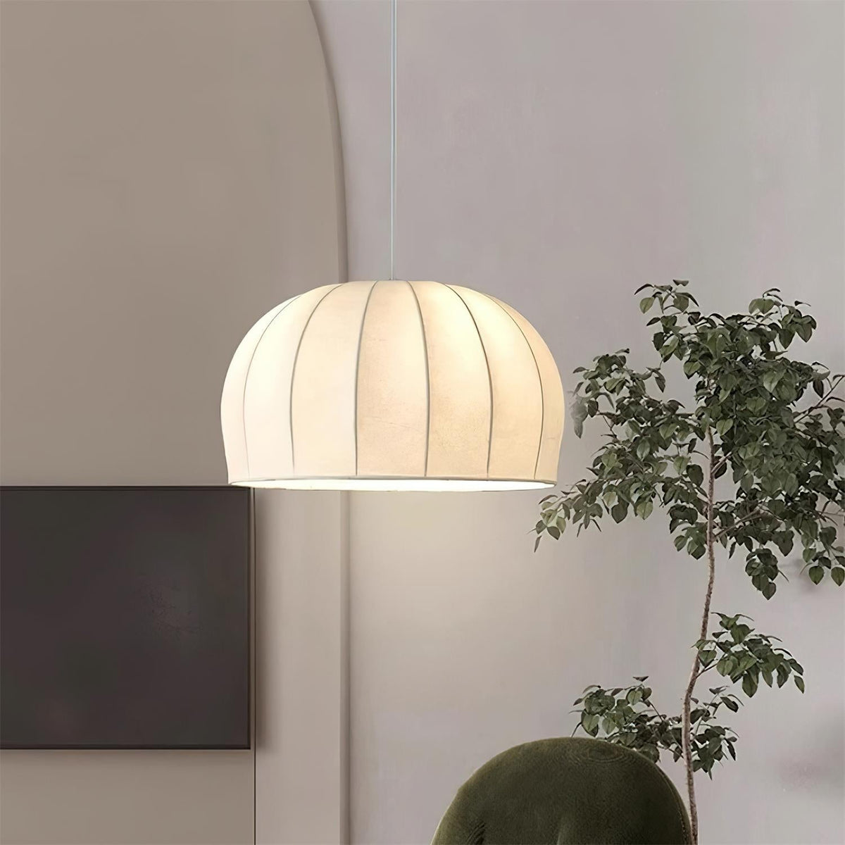 Nova White Fabric Dome Pendant Light-Neutral Decor