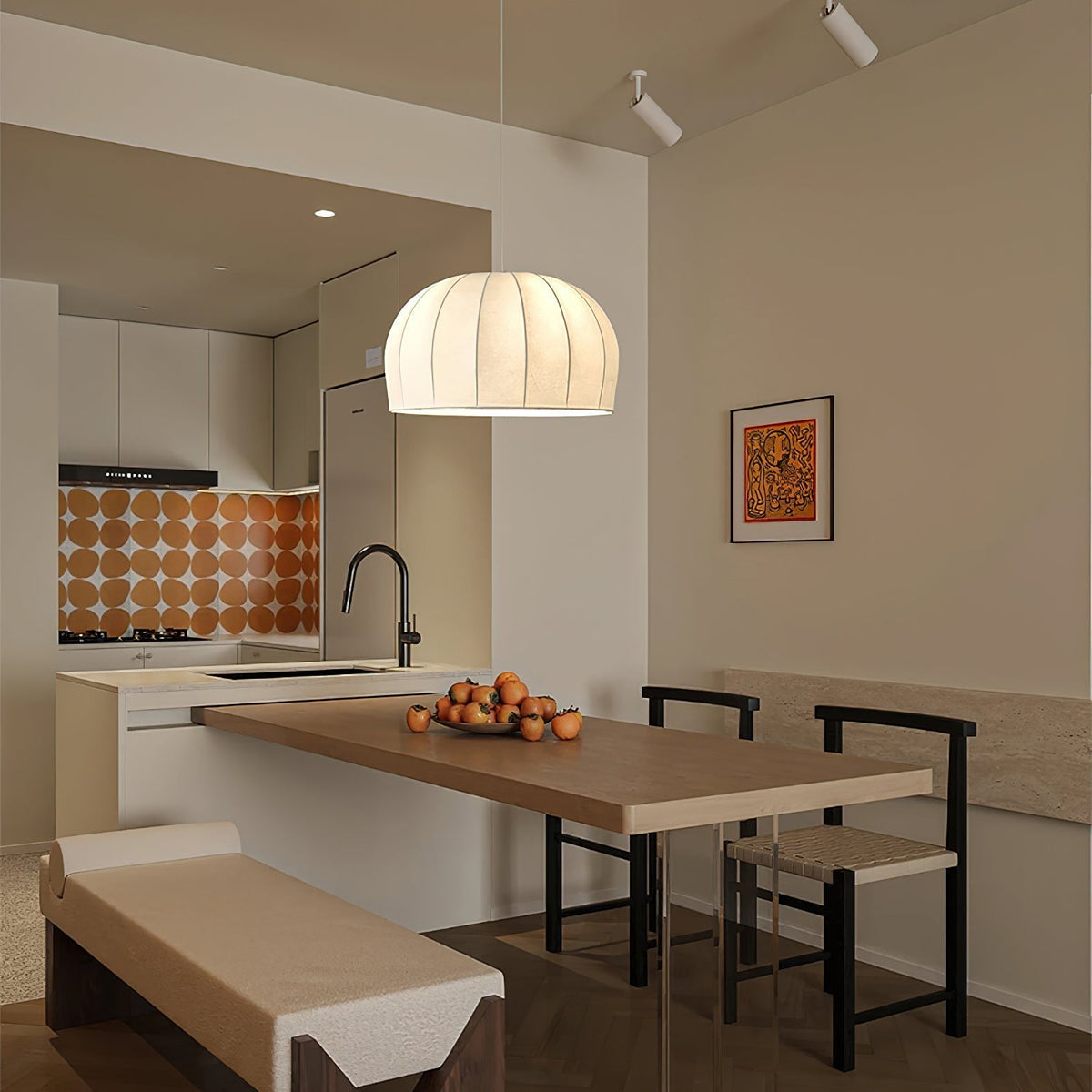 Nova White Fabric Dome Pendant Light-Neutral Decor