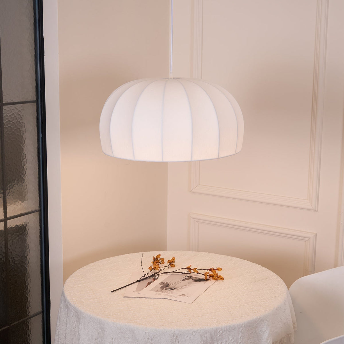 Nova White Fabric Dome Pendant Light-Neutral Decor