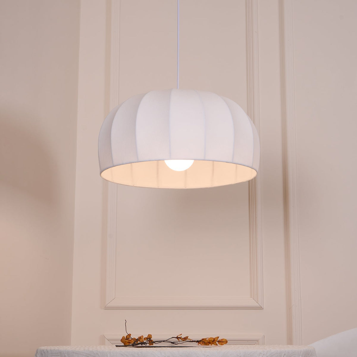 Nova White Fabric Dome Pendant Light-Neutral Decor