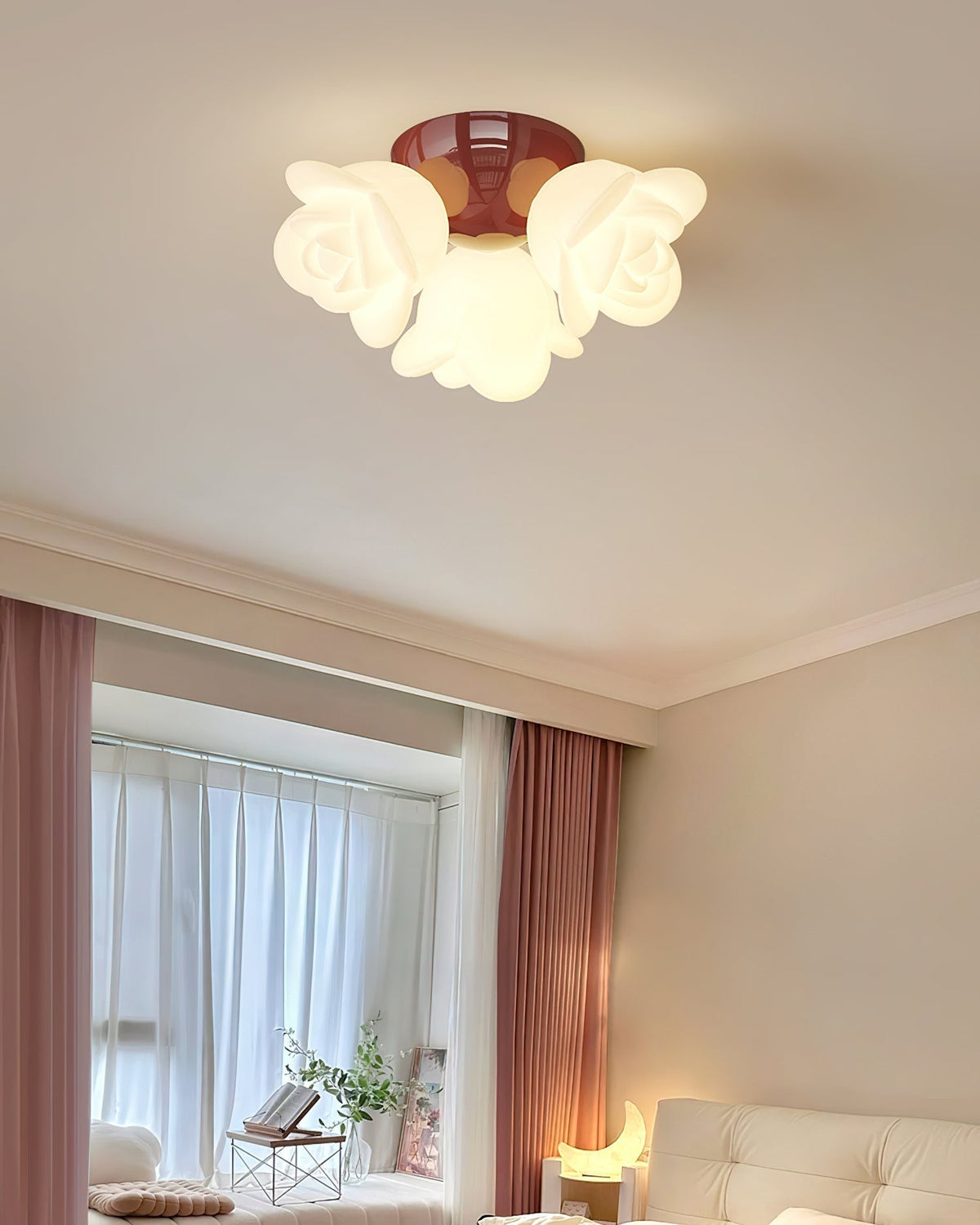 Ceiling Light Metal Canopy and PE Rose Shape Floral Artistic Accent-Neutral Decor