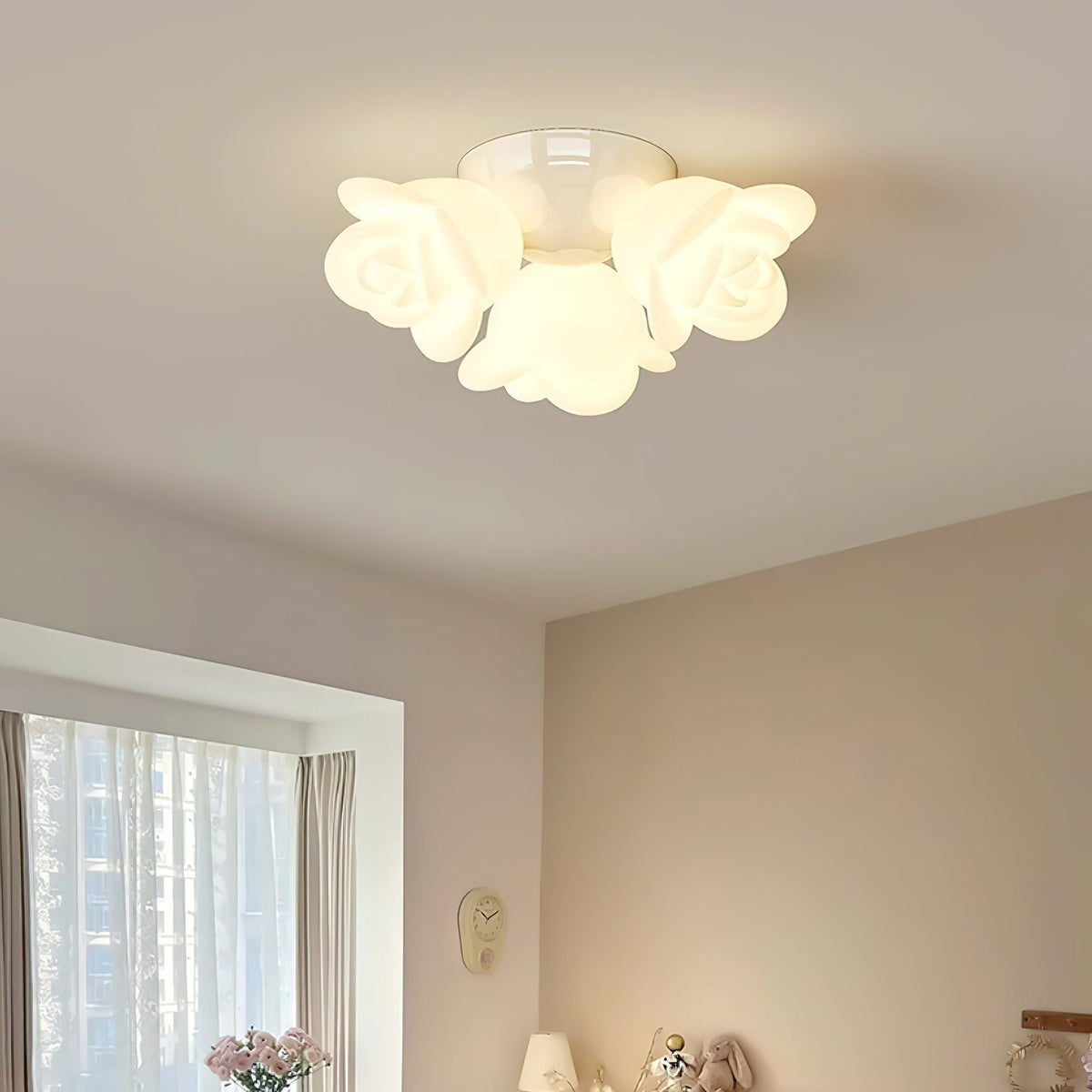 Ceiling Light Metal Canopy and PE Rose Shape Floral Artistic Accent-Neutral Decor