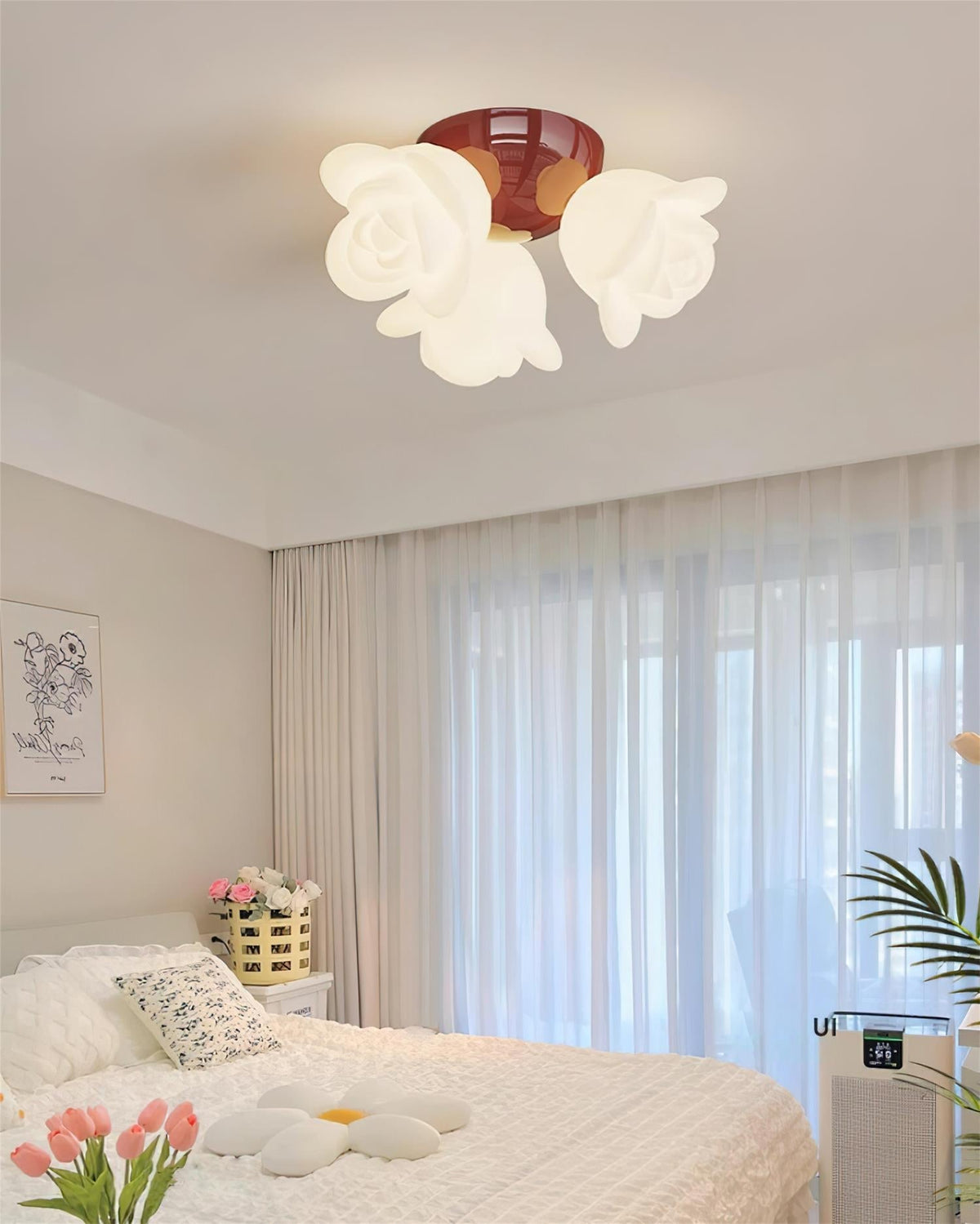 Ceiling Light Metal Canopy and PE Rose Shape Floral Artistic Accent-Neutral Decor