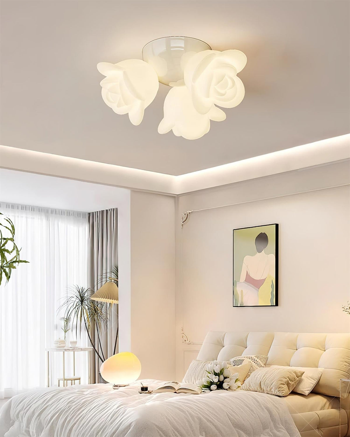 Ceiling Light Metal Canopy and PE Rose Shape Floral Artistic Accent-Neutral Decor