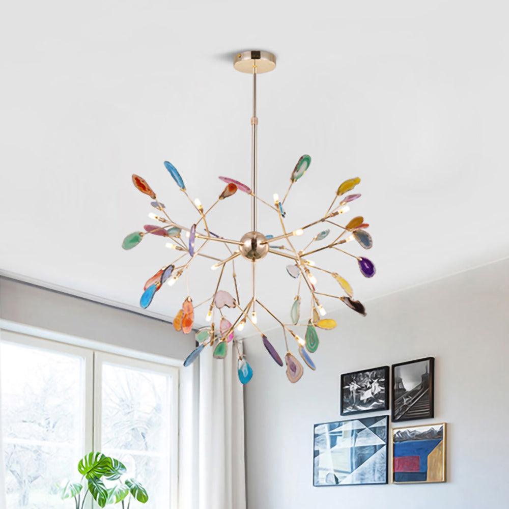 Rivana Lustre Feuille Colorée Bras Dorés