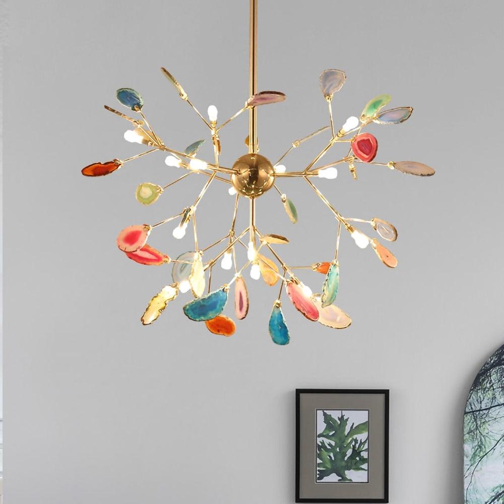 Rivana Lustre Feuille Colorée Bras Dorés