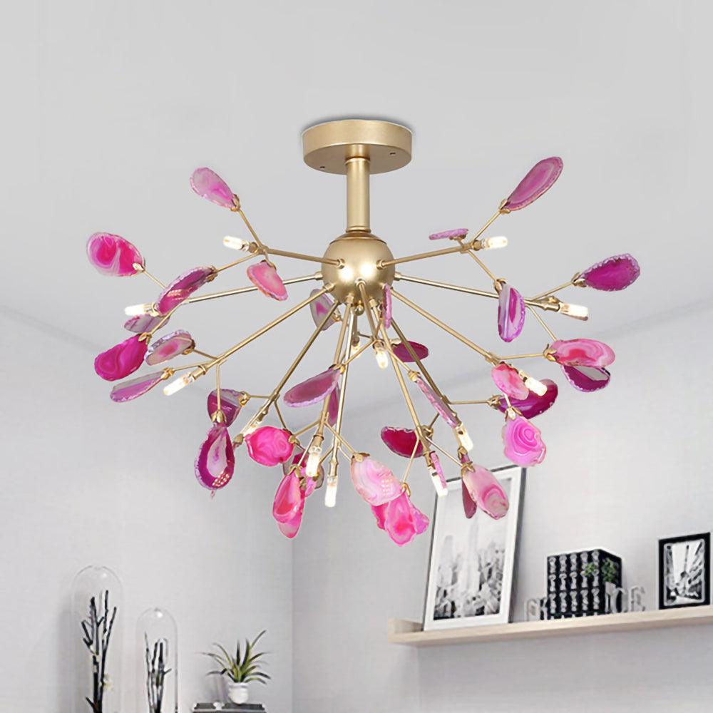 Rivana Lustre Feuille Colorée Bras Dorés