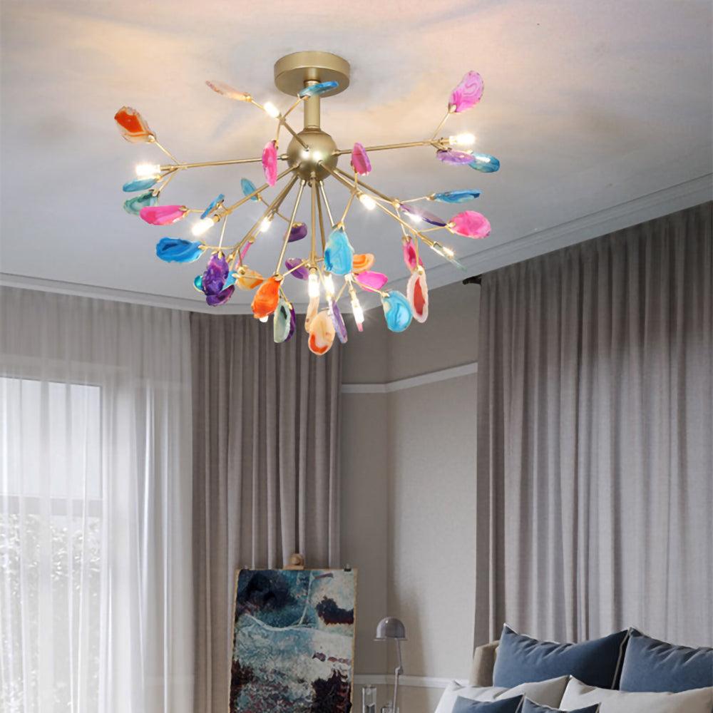 Rivana Lustre Feuille Colorée Bras Dorés