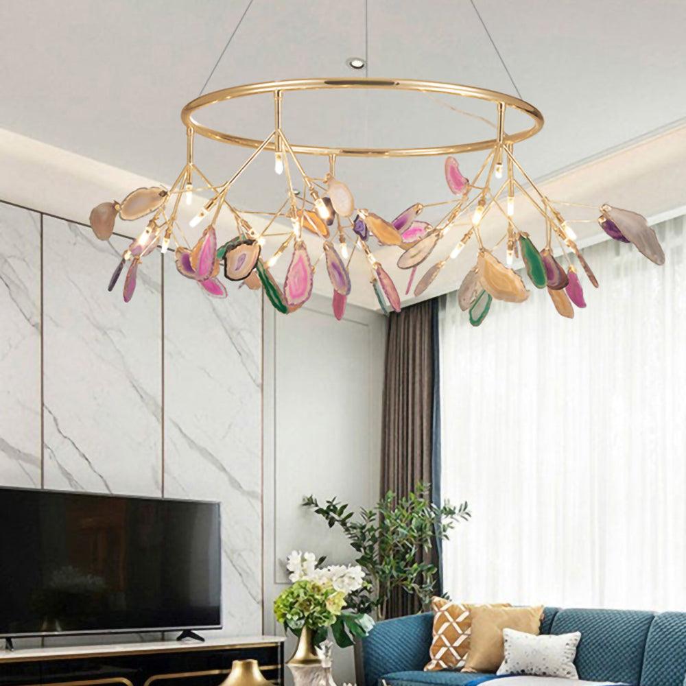 Rivana Lustre Feuille Colorée Bras Dorés