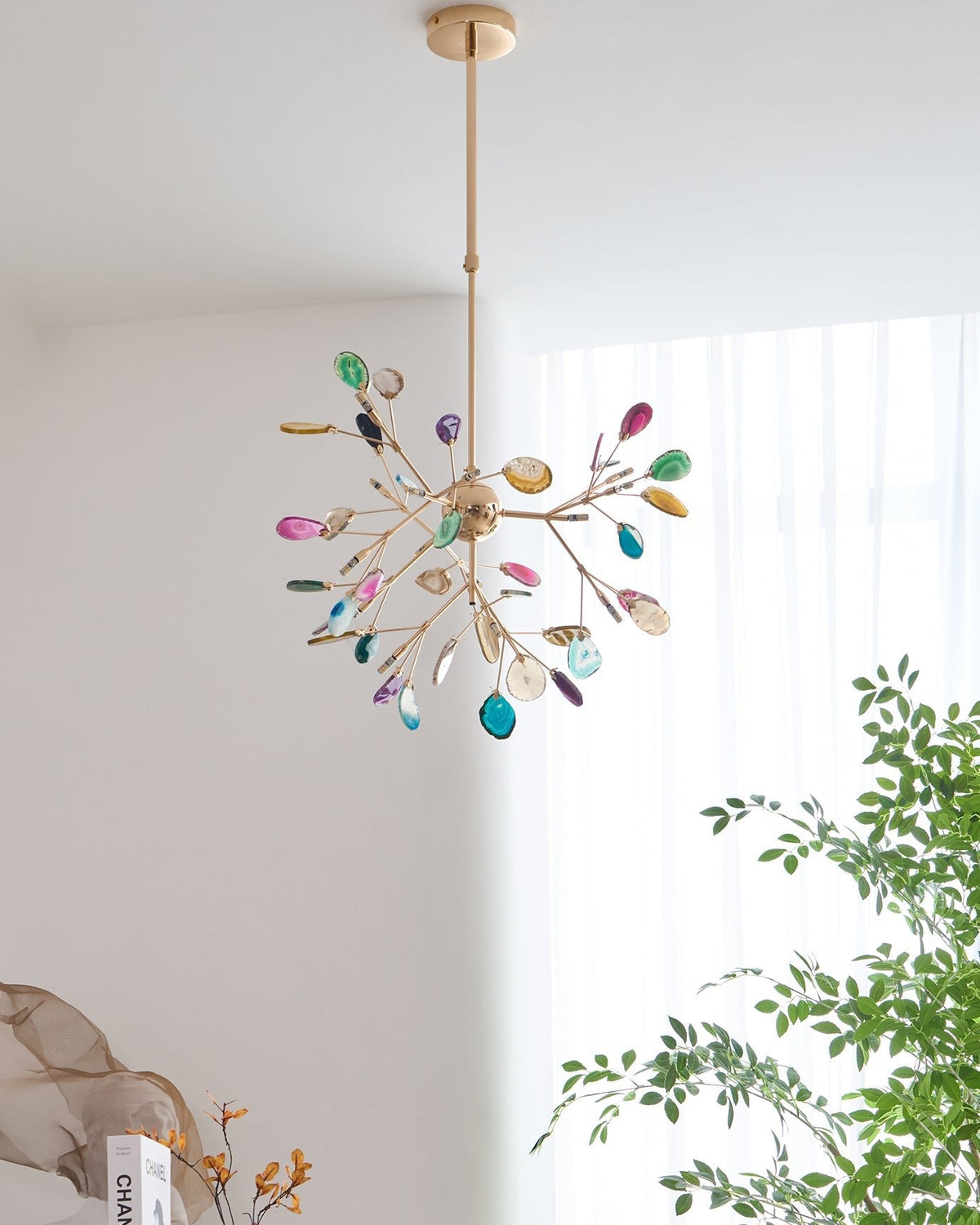 Rivana Lustre Feuille Colorée Bras Dorés