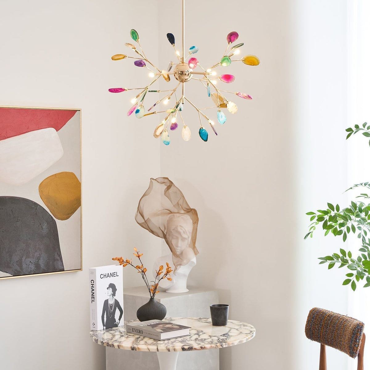 Rivana Lustre Feuille Colorée Bras Dorés