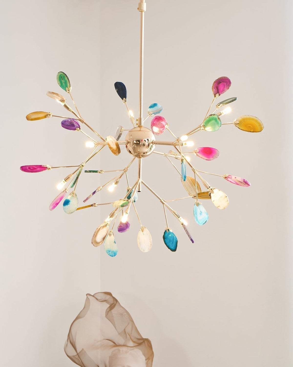 Rivana Lustre Feuille Colorée Bras Dorés