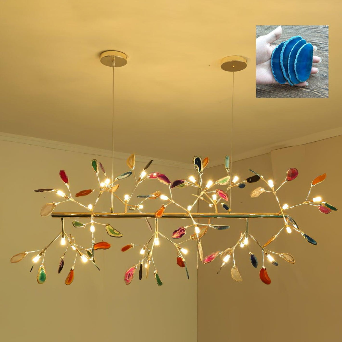 Rivana Lustre Feuille Colorée Bras Dorés