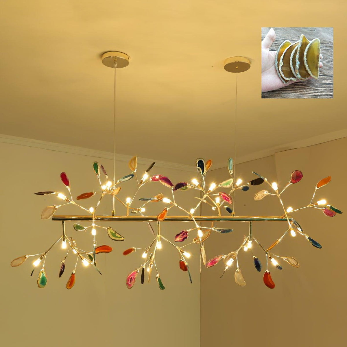 Rivana Lustre Feuille Colorée Bras Dorés