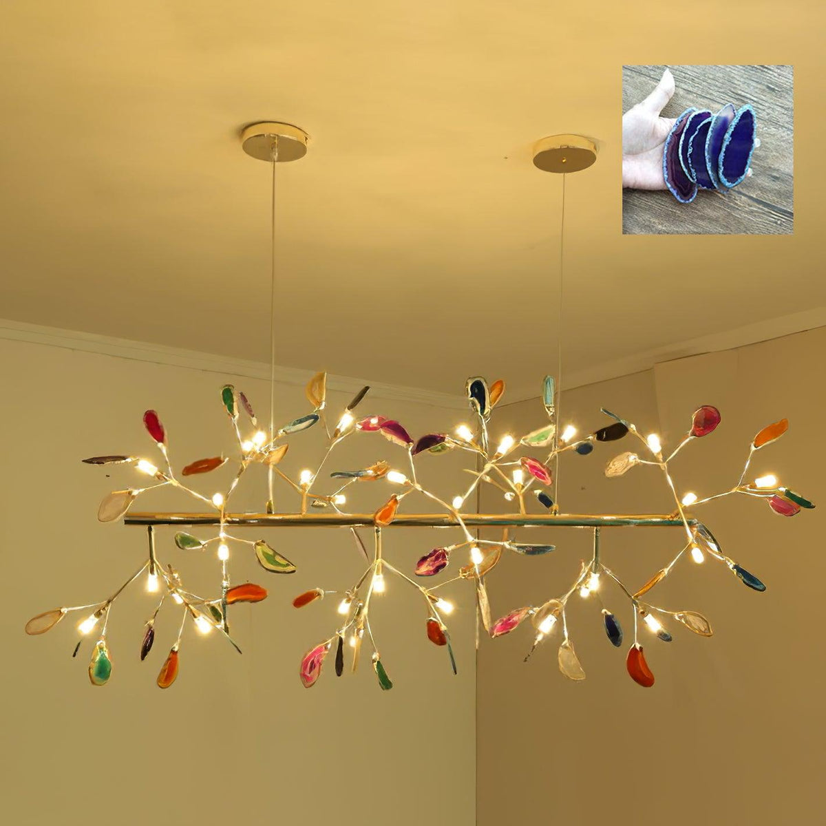 Rivana Lustre Feuille Colorée Bras Dorés