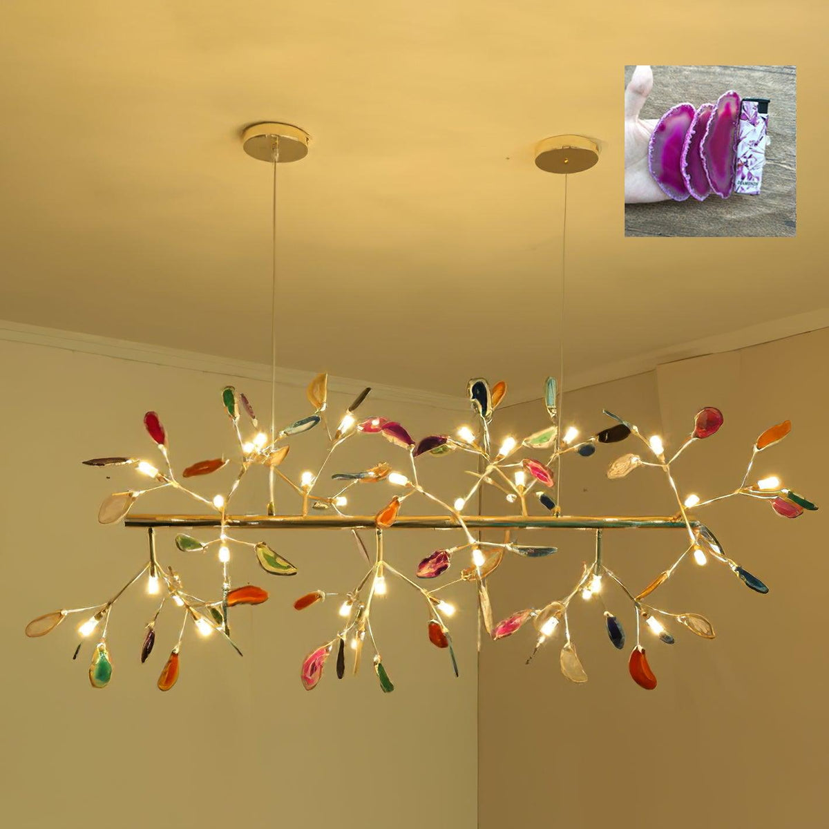 Rivana Lustre Feuille Colorée Bras Dorés