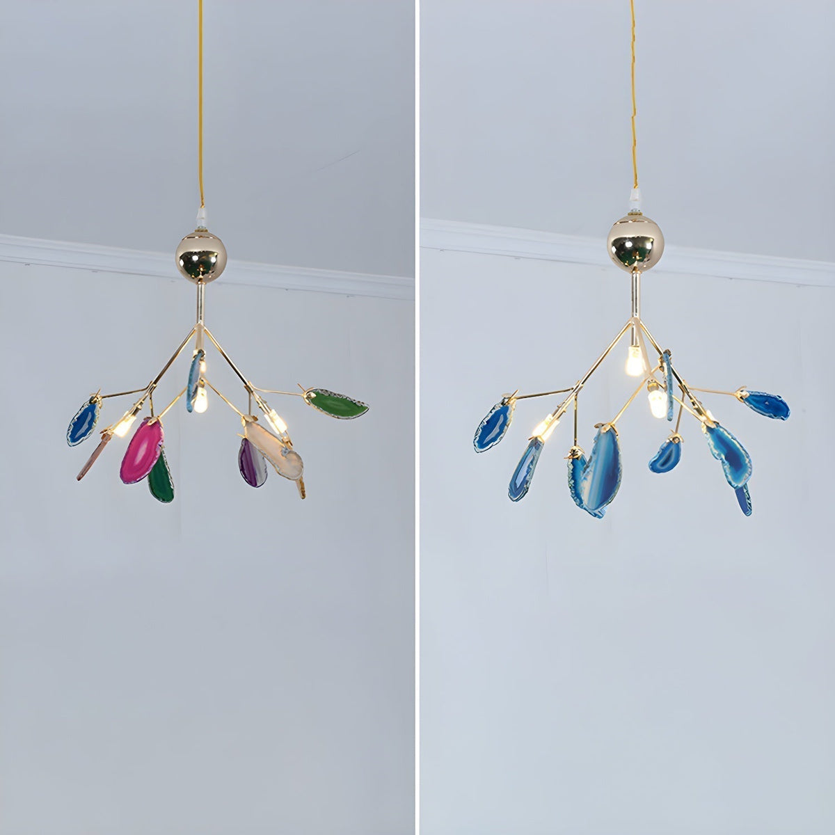 Rivana Lustre Feuille Colorée Bras Dorés