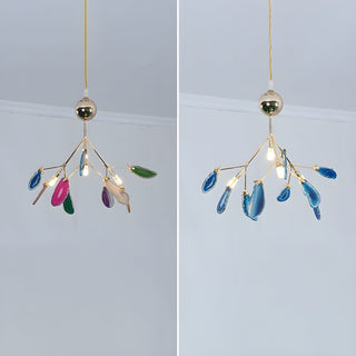 Lustra Lustre Feuille Colorée Bras Dorés