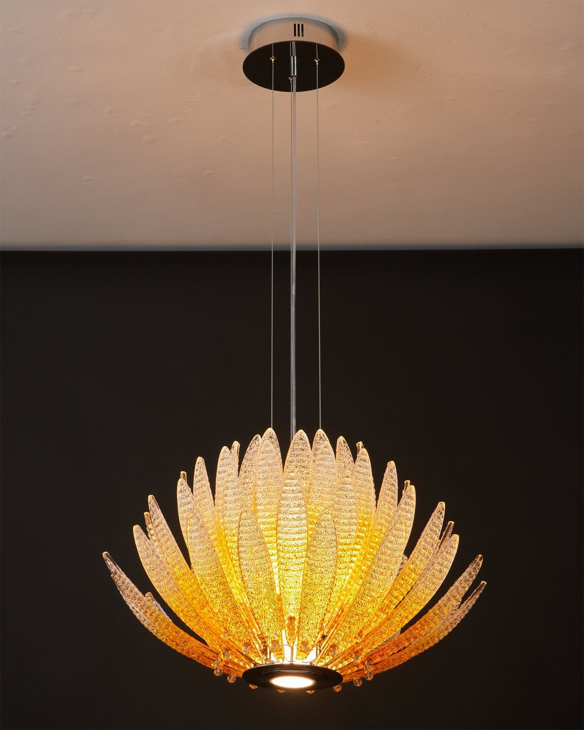 Angled view of the Agave Starburst Chandelier highlighting its upward-blooming silhouette.