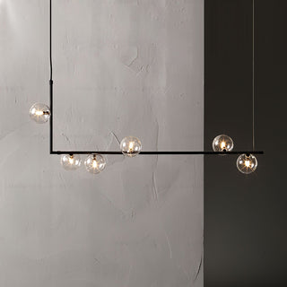 Lustra Lustre en Verre avec Structure en Acier Noir Linéaire