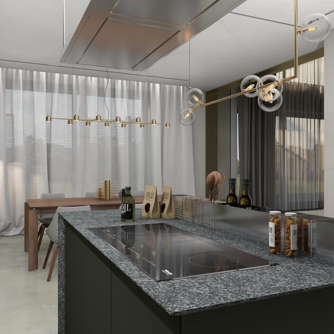 Finnise Lustre en Verre avec Structure en Acier Noir Linéaire