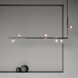 Lustra Lustre en Verre avec Structure en Acier Noir Linéaire