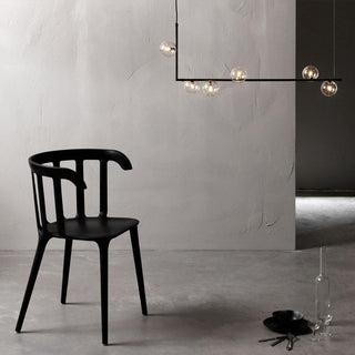 Lustra Lustre en Verre avec Structure en Acier Noir Linéaire