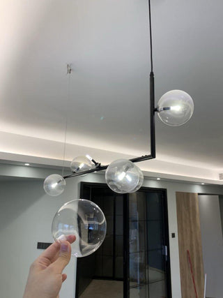 Lustra Lustre en Verre avec Structure en Acier Noir Linéaire
