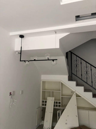 Lustra Lustre en Verre avec Structure en Acier Noir Linéaire