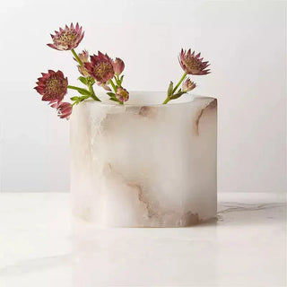 Qesta Supports de Lit Intérieurs Modernes Cube en Albâtre Naturel