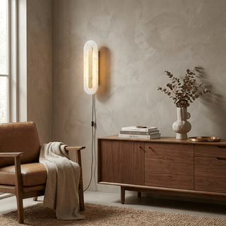 Alabaster Rounded Plug-in Wall Light-Neutral Decor