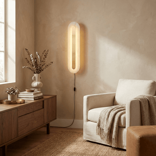Alabaster Rounded Plug-in Wall Light-Neutral Decor