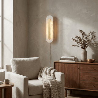 Alabaster Rounded Plug-in Wall Light-Neutral Decor