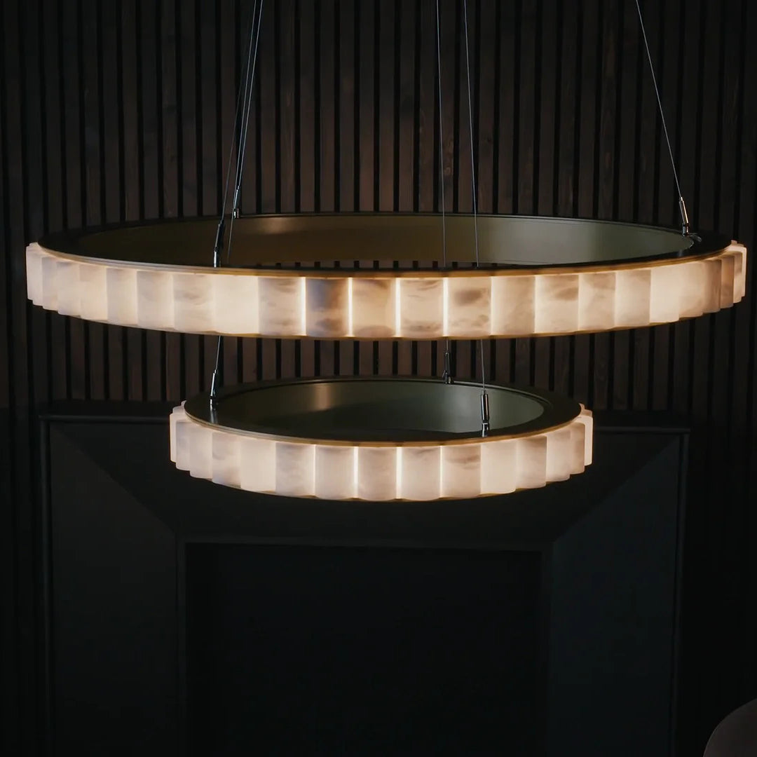 Orenalis Lustre Double Anneau en Albâtre