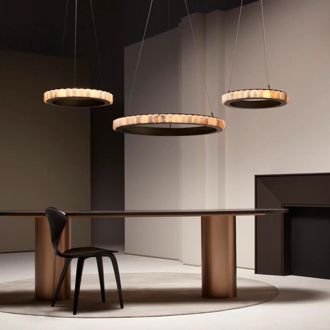Orenalis Lustre Double Anneau en Albâtre