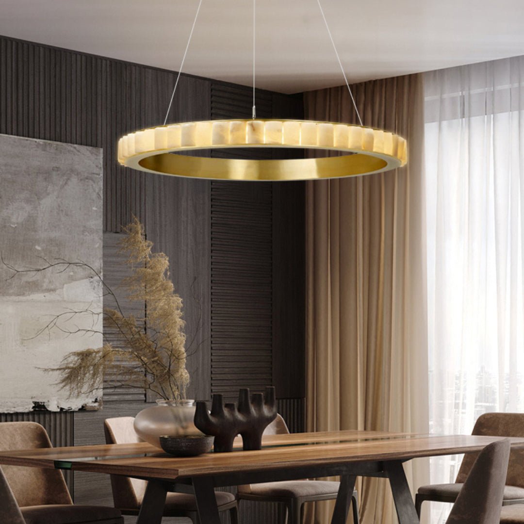 Orenalis Lustre Double Anneau en Albâtre