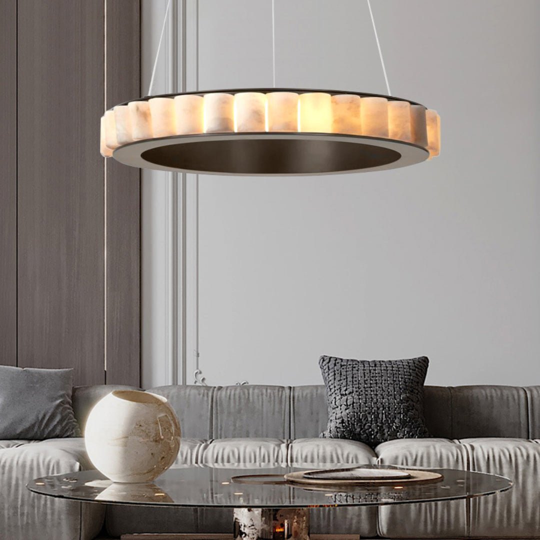 Orenalis Lustre Double Anneau en Albâtre