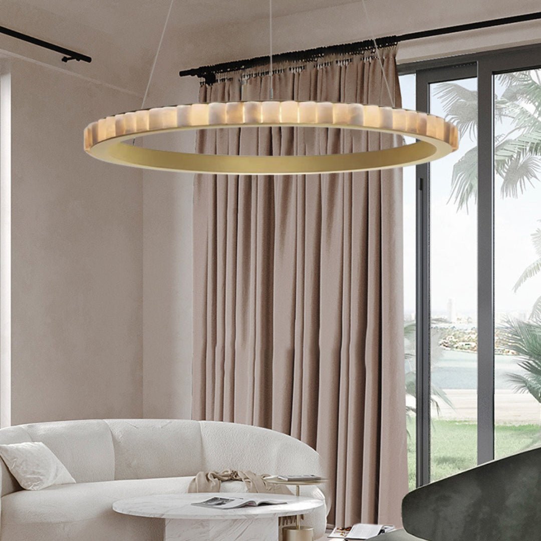 Orenalis Lustre Double Anneau en Albâtre